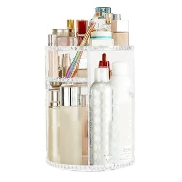Imagem de Asixxsix Organizador de maquiagem rotativo, Caso de exposição cosmética de filação transparente de camadas múltiplas para Vanity Banheiro Countertop Cuidados da Pele Armazenamento (L)