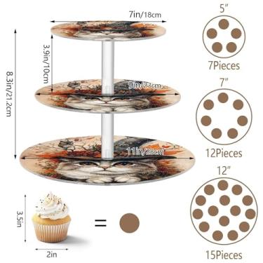 Imagem de Suporte de cupcake para festa de chá, 3 camadas, redondo, torre de cupcake, exibição acrílica, bandeja de servir para chá, suporte de comida, doces, aniversário, gato, místico, chapéu de bruxa, outono