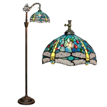 Imagem de Luminária de chão estilo Tiffany com vitral em formato de libélula e arco, 30x45x160 cm (12x18x63 polegadas), haste flexível ajustável, para leitura em cantos, ideal para quarto e sala de es