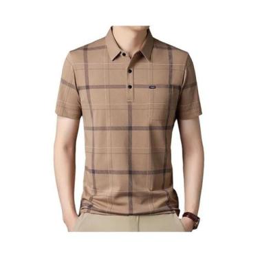 Imagem de Camisas polo coreanas para homens, camisas casuais de manga curta slim