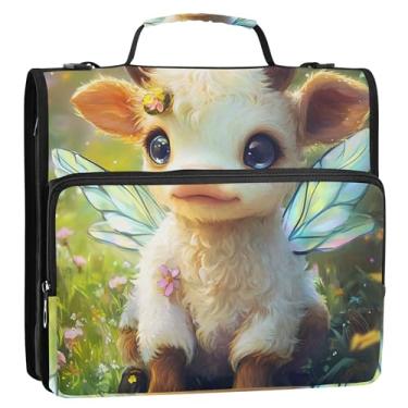 Imagem de 3 argolas para fichários de 3 anéis, resistente, fofo, abelha, floral, com zíper, bolsa de fichário para ensino médio com alça grande, vários bolsos, pasta grande para portfólio