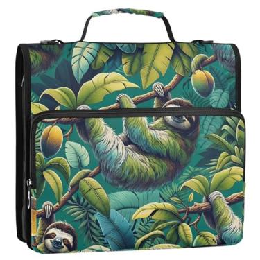 Imagem de Fichário fofo verde preguiça 3 argolas para fichários resistentes com zíper bolsa organizadora de fichários escolares com alça de ombro para impressão portfólio e estojo para pasta de anel