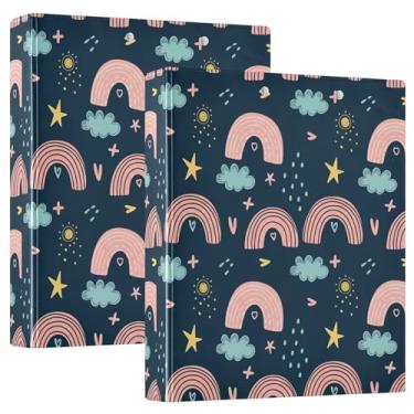 Imagem de Fichários fofos com 3 anéis de 3 anéis de arco-íris para 200 folhas fofas pastas de anel redondo para apresentação, 31,5 x 27 x 6 cm, pacote com 2