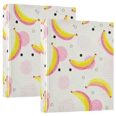 Imagem de Fichários de 3 anéis com 3 anéis com destaques de banana amarela, rosa, 200 folhas, caderno, anel redondo, 31,5 x 27 x 6 cm, 1 pacote