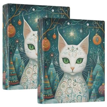 Imagem de Fichários de luzes de Natal para gatos brancos Fantasia, 3 polegadas, 3 anéis, 200 folhas, pastas divertidas para cadernos, fichário planejador, anel redondo, 31,5 x 27 x 6 cm, 1 pacote