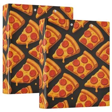 Imagem de Fichário com 3 anéis de pizza em fatias de desenho animado preto, 3 polegadas, comporta 200 folhas, fichário de prancheta floral, redondo, 31,5 x 27 x 6 cm, 1 pacote