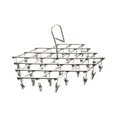 Imagem de Varal Dobrável De Aço Inoxidável Com 35 Clipes, Gancho Giratório À Pro