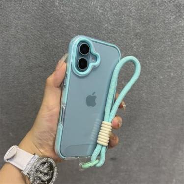 Imagem de Capa transparente para iPhone 11, 12, 13, 14, 15, 16 Pro Max Plus, resistente a impactos, com borda reforçada em TPU macio, azul.