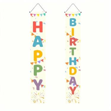 Imagem de Blissyard Banners pendurados de feliz aniversário para porta 178 x 30 cm conjunto de placas coloridas de alpendre de aniversário de feliz aniversário bandeiras de pátio placa de celebração decorações