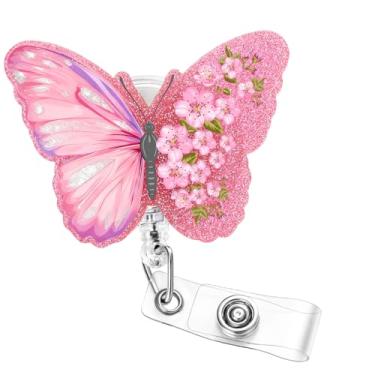 Imagem de Soleebee Carretel de crachá de enfermeira borboleta, lindo suporte retrátil de crachá, clipe de crachá de identificação com clipe jacaré giratório para estudante RN LPN CNA MA trabalhador médico
