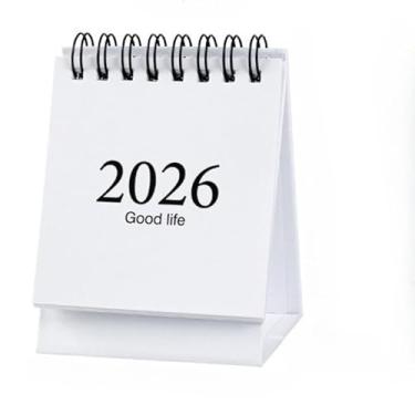 Imagem de Calendário de mesa 2026, versão em inglês, agenda portátil dobrável, ornamento de mesa (branco)