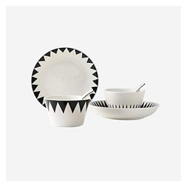 Imagem de Conjunto de pratos de jantar de cozinha, pratos, tigelas e colheres, 6 peças, serviço para 2, conjuntos de pratos de jantar de cerâmica personalizados, conjunto de pratos, padrões geométricos pratos