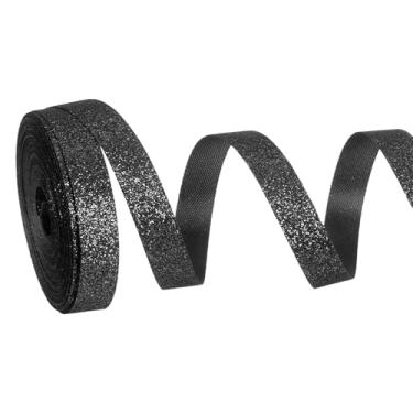 Imagem de PATIKIL Rolo de fita de glitter metálico, rolos de tecido de embrulho de presente de borda única para artesanato, buquê de casamento, festa de casamento, decoração de Natal, preto