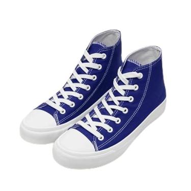 Imagem de Tênis infantil de lona de cano alto, sem cadarço, para meninas e meninos, moderno, cano alto, tênis clássico, casual, azul royal, Azul royal, 10 Toddler