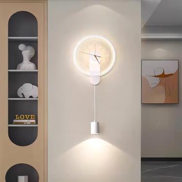 Imagem de Arandela de parede LED com relógio de parede, decoração criativa com iluminação em 3 cores, design de relógio, luminária de parede preta, iluminação moderna para sala de estar, sala de janta