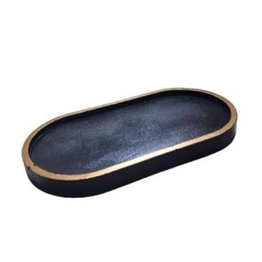 Imagem de Bandeja Decorativa Oval Multiuso | Marmorizado | Kit |Granilite | Porta Jóias | Acessórios | Porta Velas 17.5 cm x 9 cm para Casa Sala Quarto e Ambientes de Decoração Elegante(Black gold)