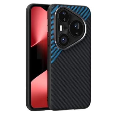 Imagem de LTLMYDAM Capa fina para Huawei Pura 80 Ultra/80 Pro/80Pro+/80, suporte magnético à prova de choque, carregamento sem fio, capa de policarbonato com textura de fibra de carbone, azul, 80 Ultra/80 Pro