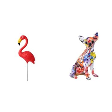 Imagem de Whtkoph Escultura de Filhote de Flamingo para Jardim de Fadas, Ornamento Colorido de Animal, Estatueta Realista de Chihuahua, Artesanato Artístico para Pátio.