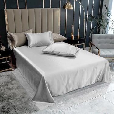 Imagem de Lençol Superior Casal Queen Com 2 Fronhas Cetim Seda Cinza