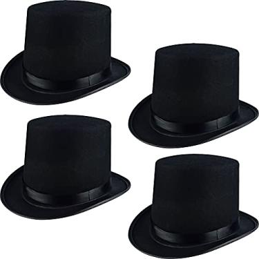 Imagem de SGBETTER 4 Pack Black Top Hat Felt Tuxedo Costume Coachman Magician Hat for Halloween Party Dress Up Circus Accessories