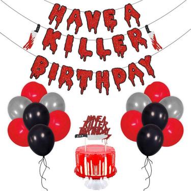 Imagem de Kit de balões de látex vermelho, 27 unidades com cobertura de bolo para aniversário