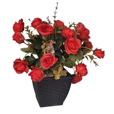 Imagem de Arranjo Mini Rosas Artificiais Vermelhas 30 cm Com Vaso Tijolado
