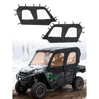Imagem de ZIDIYORUO Portas superiores laterais de cabine macia para Kawasaki Teryx4 2012-2024 modelo de 4 assentos, kit de portas laterais resistentes à água com janela de PVC dobrável e zíper YKK, mantém a