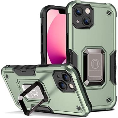 Imagem de FULNES Capa para iPhone 14/14 Plus/14 Pro/14 Pro Max, suporte de anel de metal giratório 360°, lente tudo incluso quatro cantos capa de telefone anti-queda anti-arranhões (Cor: verde, Tamanho: 14 Pro 6,1 polegadas)