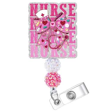 Imagem de Carretel de crachá de dia dos namorados, suporte de identificação retrátil, clipe de crachá de feriado, acessórios de trabalho para enfermeiras, estudantes de enfermagem, equipe médica