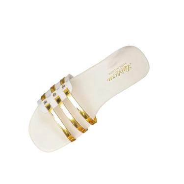 Imagem de Sandálias femininas Peep-Toe na praia casuais plus size na moda versátil confortável PU superior primavera verão, Branco, 36