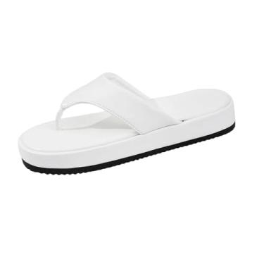 Imagem de Chinelo feminino plataforma com sola grossa e alça ajustável para uso casual ao ar livre, Branco, 34