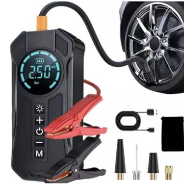 Imagem de Compressor de Ar Portátil Multifuncional 4 em 1, Bomba Elétrica Automotiva com Display Digital, PowerBank 8000mAh, 1000A, para Pneu Carro Moto Bicicleta Bola