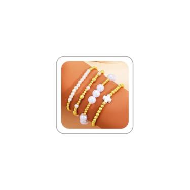 Imagem de ANGLEQUEEN Pulseiras de contas douradas para mulheres, conjunto de pulseiras empilháveis com contas, laço cruzado, coração, pérolas, contas, contas, contas, contas, cruz, pulseiras, boêmio, formatura