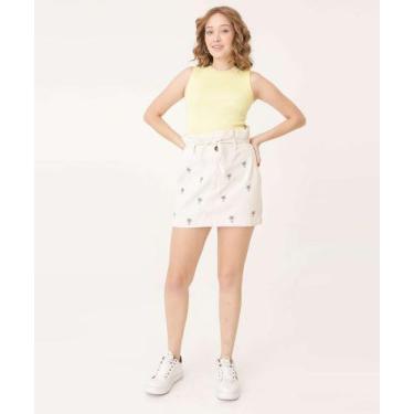 Imagem de Saia Curta Feminina Sarja Clochard Bordada Marisa-91237, Bege, 44