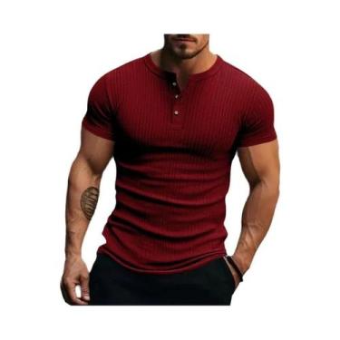 Imagem de Camiseta Masculina Estilosa De Malha Listrada Com Gola Henley, Macia, 