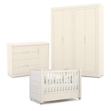 Imagem de Quarto de Bebe 4 Portas Tutto New Off White com Capitonê New Boucle - 