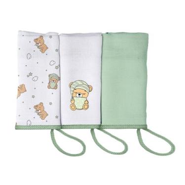 Imagem de Pano de Boca para Bebê 34 cm x 34 cm 3 unidades Pixuxu, Urso Soninho V