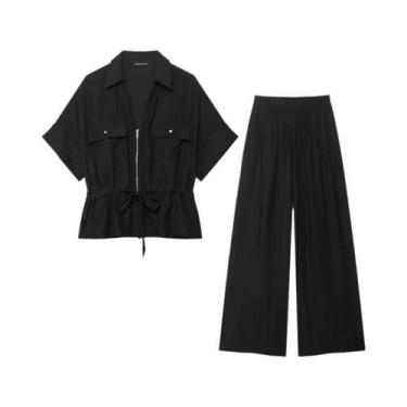 Imagem de Conjunto Feminino De Calça Pantalona E Camisa Casual De Manga Curta 2 