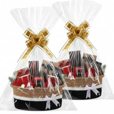 Imagem de Colingmill Pacote com 2 cestas de tecido para presentes, laço de 30 x 20 x 12 cm, caixa pequena com sacos de presente e fitas, cestas de brinquedo de corda vazias com alça para decoração de berçário