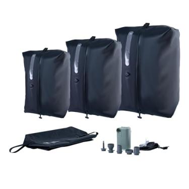 Imagem de CCZEDO Sacos de armazenamento a vácuo de viagem com bomba, 3 peças IP68 reutilizáveis extra grandes sacos de armazenamento a vácuo, economia de espaço para roupas, cobertor, edredom, bolsa de