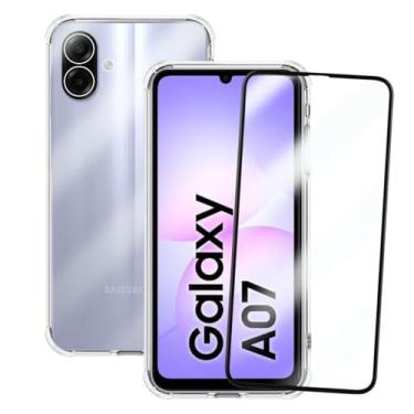 Imagem de Kit Capa Capinha Anti-Impacto Premium Transparente + Película de Vidro 3D 9D para Samsung Galaxy A07 - (Case + Película Cobre Toda Tela)