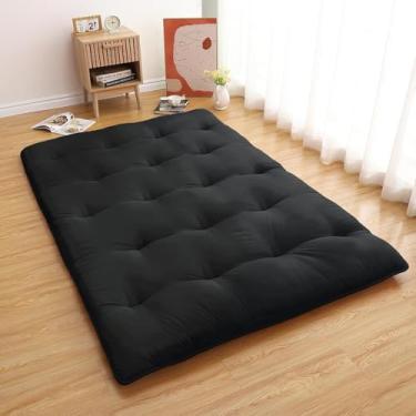 Imagem de Colchão de futon japonês tamanho casal 203 x 137 cm, cama de chão preguiçoso dobrável engrossada para adultos, tapete de dormir de tatami, colchão de futon resistente à água para casa, acampamento