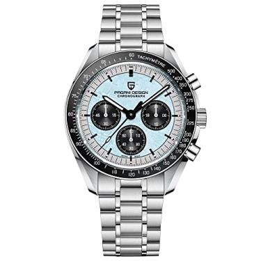 Imagem de TYBERLEY Pagani Design 1701 Relógio de pulso masculino com cronógrafo profissional Japão VK63, movimento de quartzo, lua, aço inoxidável, 100 m, impermeável, casual, analógico, data, Meteorito gelo