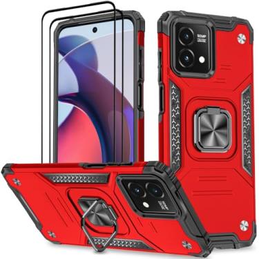 Imagem de HONG-AMY Capa para Moto G Stylus 5G 2023 com 2 peças de protetor de tela de vidro temperado, grau militar duplo à prova de choque com suporte - vermelho
