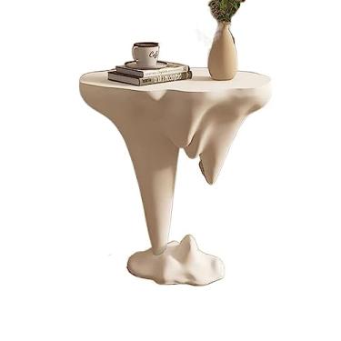 Imagem de Mesa lateral redonda moderna de 53 cm, mesa de canto branca para sala de estar, cabeceira, mesa de centro moderna com detalhes em círculos, mesa de cabeceira simples