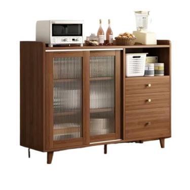 Imagem de KHUTRW3D Aparador de parede integrado de madeira e vidro para sala de estar, armazenamento de chá e cozinha com gavetas armário buffet de 120 cm