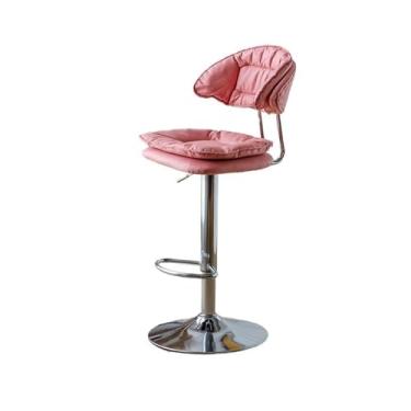 Imagem de Balcão de cozinha de couro PU, encosto simples, banco alto para uso doméstico, 60-80 cm, cadeira de bar giratória, cadeira de restaurante, bar, cadeiras de bar (rosa)