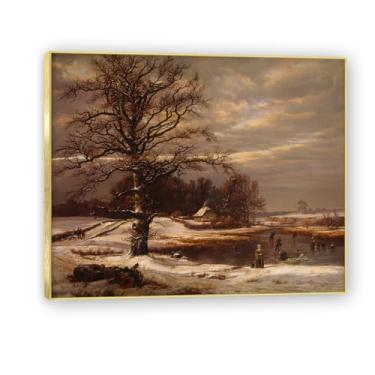 Imagem de NHLDZYH Moldura dourada. Reprodução de arte famosa de J.C. Dahl, arte em tela de paisagem romântica nórdica, decoração de parede elegante para sala de estar, escritório, pronta para pendurar