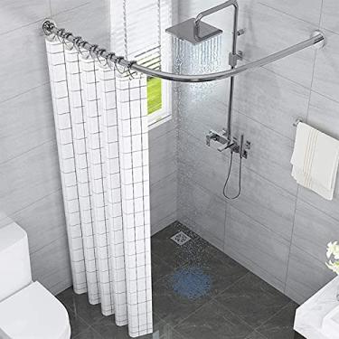 Imagem de Haste de cortina de chuveiro curva em forma de L, barra extensível de trilho de cortina de banheiro para banheiras, montada na parede sem a necessidade de fixar no teto, à prova de ferrugem, 70 ~ 95 ×