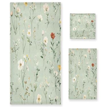 Imagem de xigua Conjunto de toalhas de banheiro de flores silvestres em aquarela absorvente macio 3 peças toalha de banho toalha de mão toalhas decorativas para banheiro, academia, hotel, praia, piscina